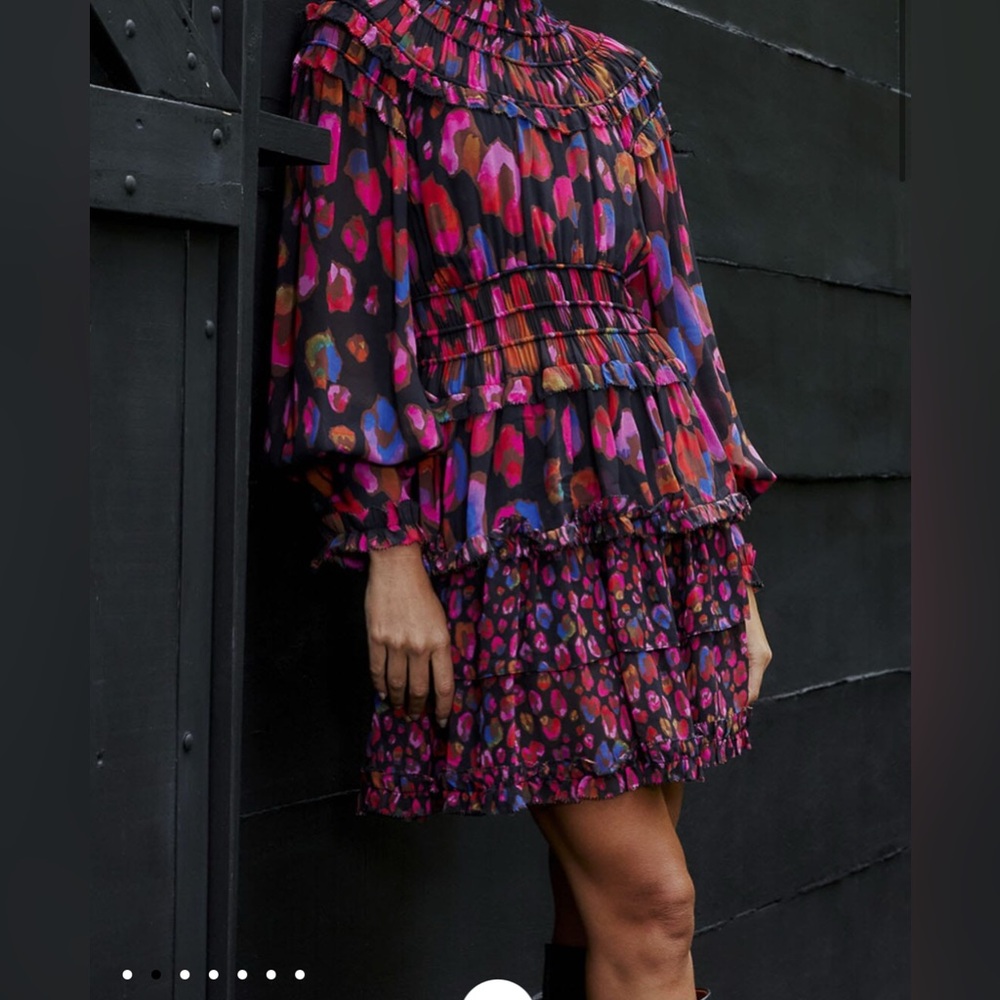 NWT Iridescent Leopard Ruffle Mini Dress Size Large